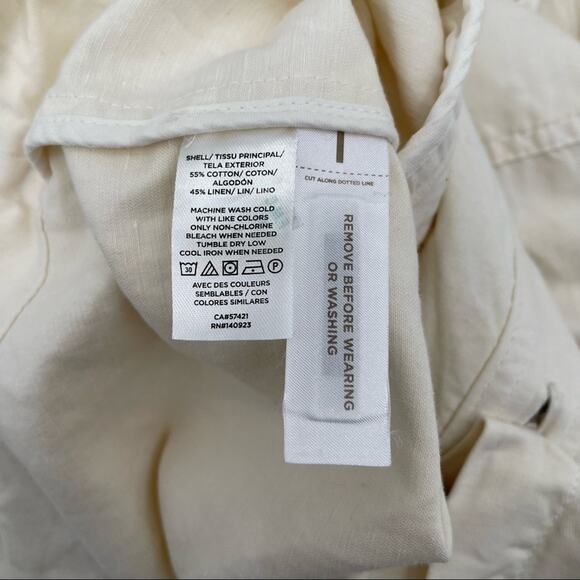 LOFT ANN TAYLOR Twill Linen Shirt Jacket Shacket Cream Pockets Lightweight Small - Picture 10 of 11
